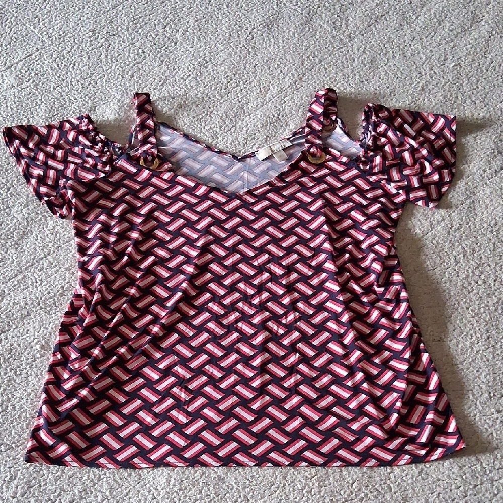 Michael Kors Red and White Geometric Blouse